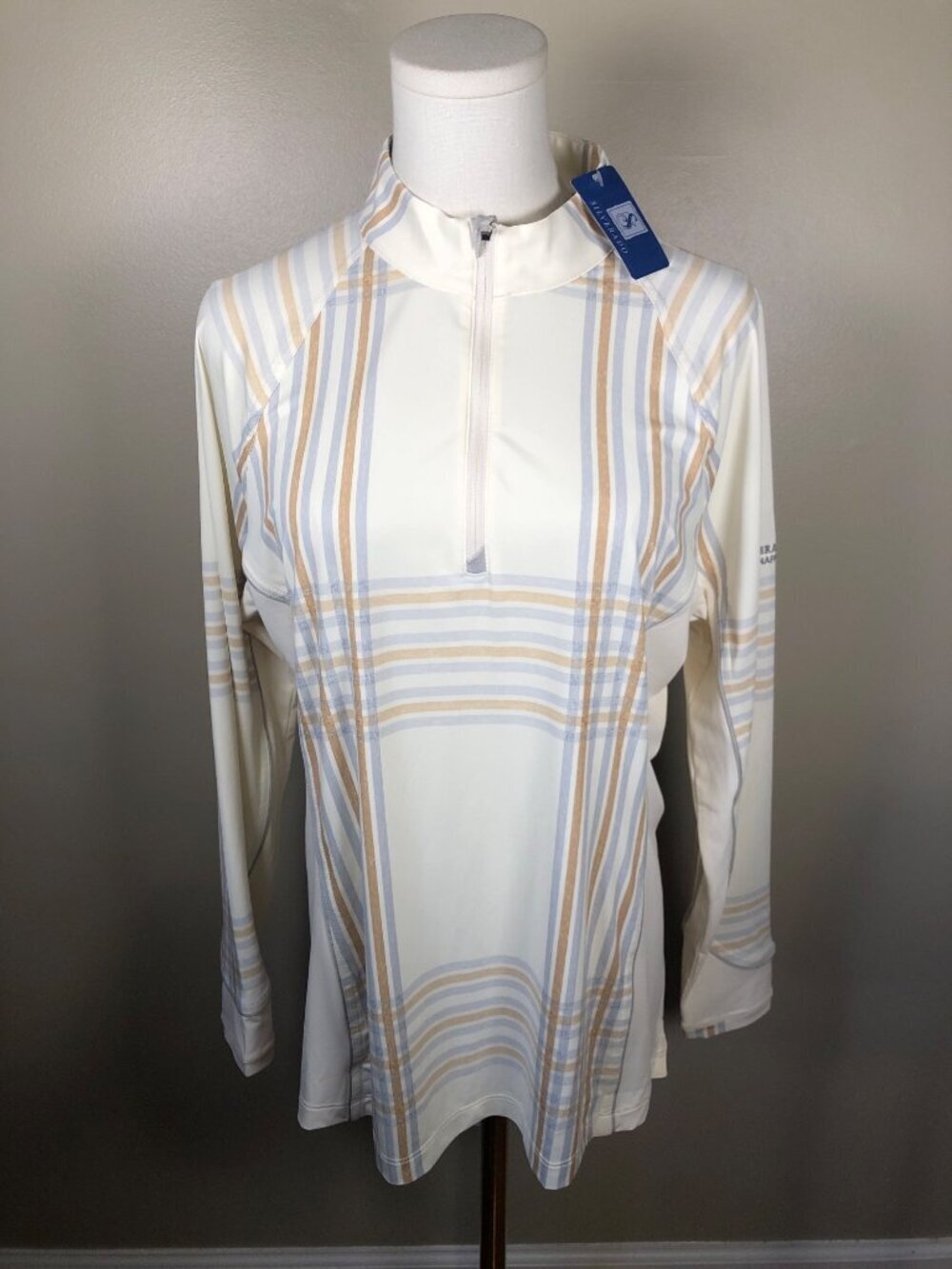 NWT Peter Millar UPF50+ 1/4 Zip Mock Neck Lightweight Long Sleeve Cream Shirt L
